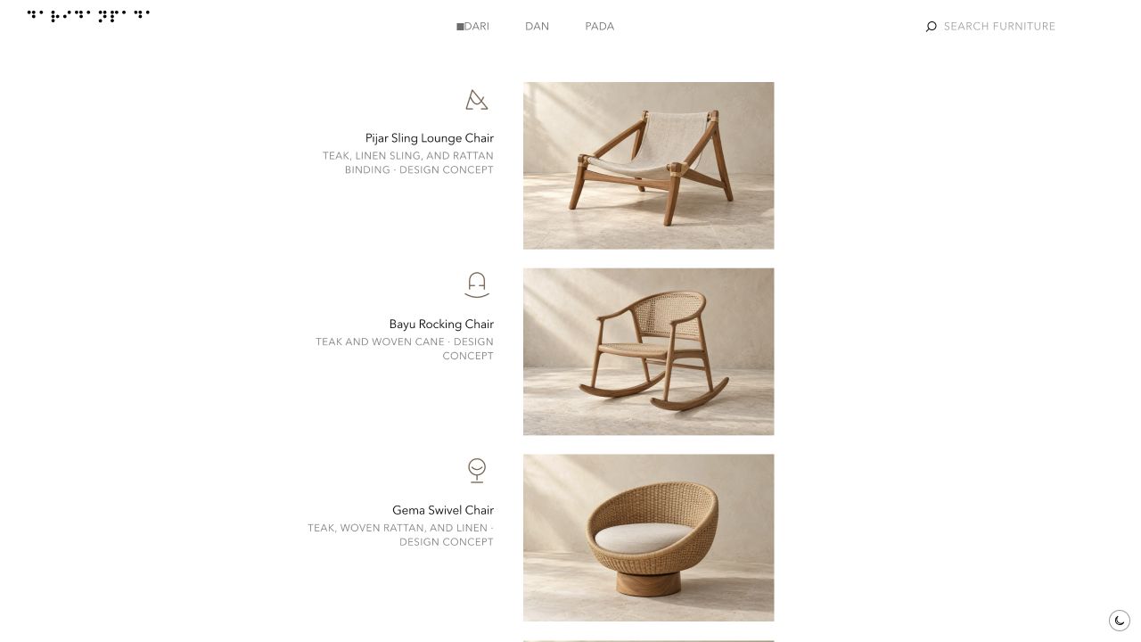 Cuplikan asli website DariDanPada dengan katalog furnitur